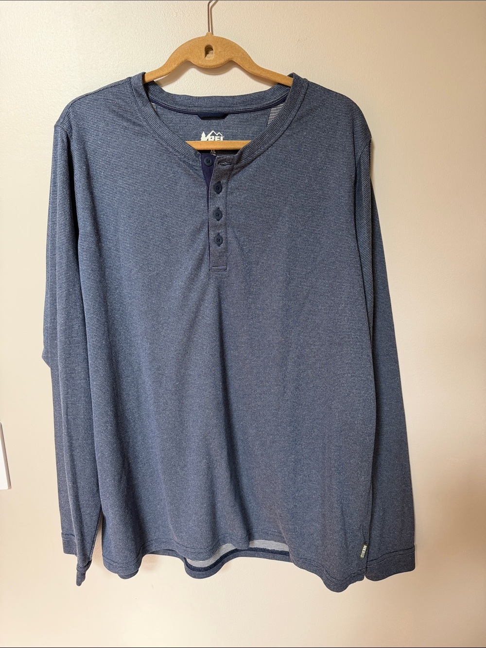 REI Men's Long-Sleeve Henley in Heather Blue